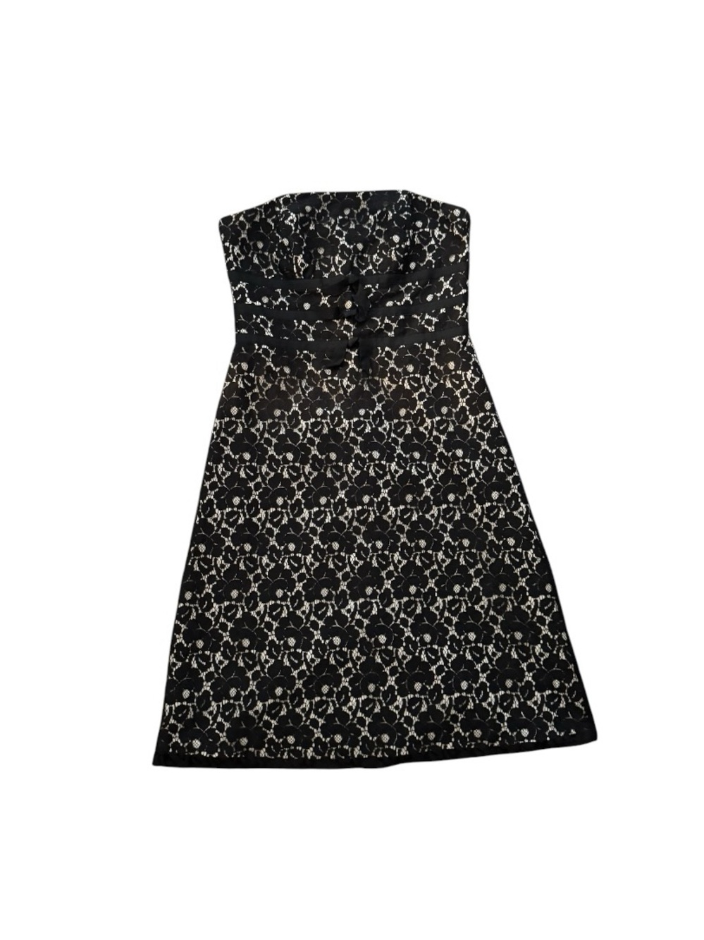 White House Black Market Black & white Strapless Lace A-Line Dress
